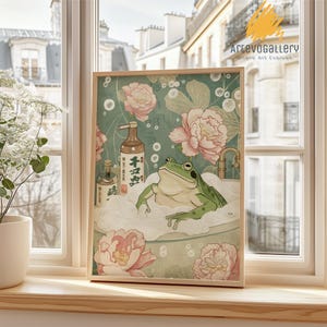 Vintage Japanese Funny Frog Bathroom Wall Art, Cute Frog Wall Decor, Japanese Wall Art, Bathroom Decor, Japanese Woodblock Print, Gift Idea