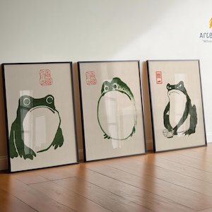 Japanese Matsumoto Shoji Frog Art Print Set of 3, Ukiyo-e Frog Prints, Japanese Wall Art, Japandi Wall Art, Asian Home Decor, Funny Frog