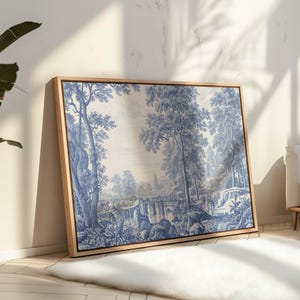 Vintage Landscape Wall Art Print, Blue Willow Wall Art, Chinoiserie Wall Art, Landscape Sketch, Blue And White Nature, French Country Art