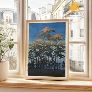 Kawase Hasui Pine Forest Wall Art, Japanese Woodblock Landscape Print, Shin Hanga Sunset Poster, Vintage Japan Nature Art, Japanese Wall Art