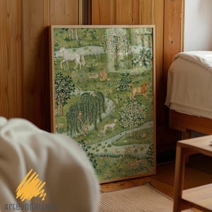 Gufo e salice, stampa di William Morris, manifesto di una mostra, decorazione da parete vintage per cameretta dei bambini con tema giungla, stampa su tela con natura verde, decorazione con animali del bosco