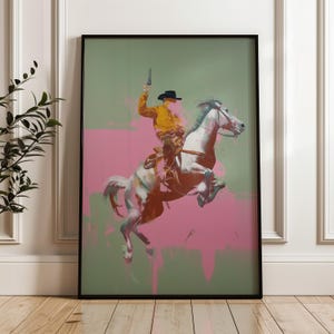 Cowboy Pop Art Print, Modern Western Wall Art, Colorful Horse Rider Poster