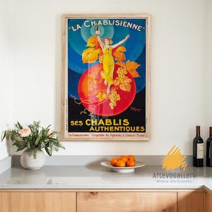 La Chablisienne Ses Chablis Authentiques Vintage Wine Poster, Retro Wall Art, Retro Bar Wall Decor ,Art Deco Alcohol Print, Vintage Wall Art