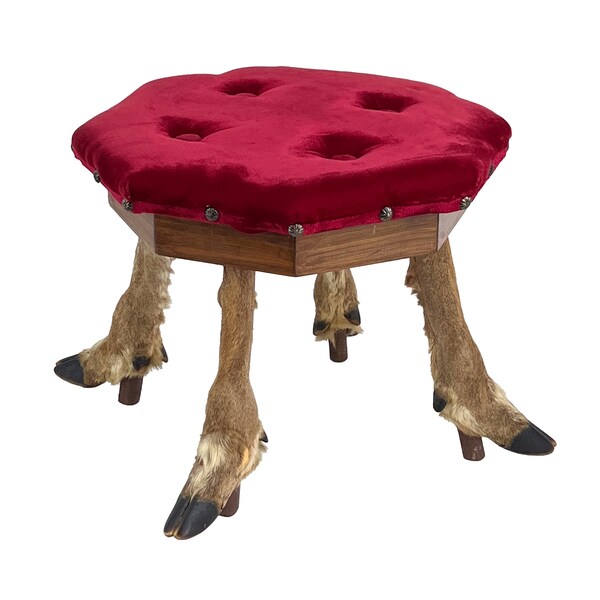 Vintage 1970s Velvet Taxidermy Deer Leg Foot Stool