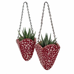 Vintage 1950s Pair of (2) Small Handmade Folk Art Strawberry Hanging Wall Pockets