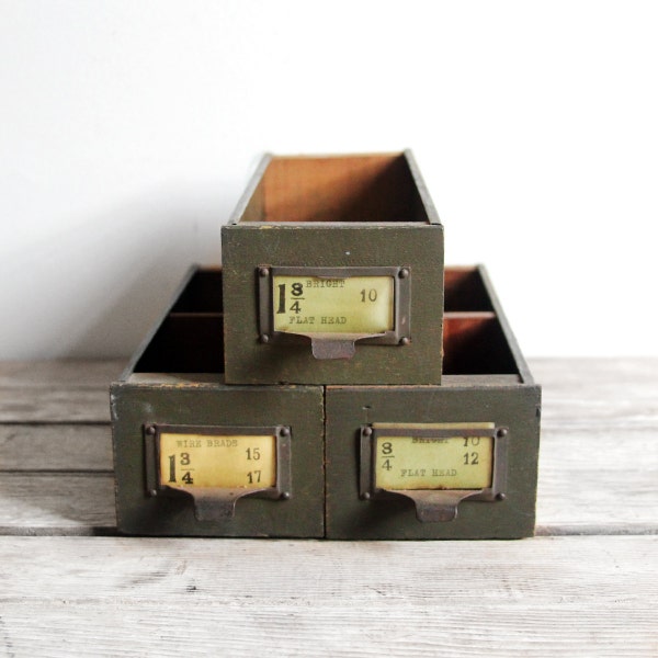 vintage wood & metal hardware store drawer