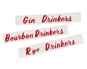 Vintage 1960s 20.75" x 3" Acrylic Liquor Drinkers Bar Sign -- Choose Gin, Bourbon, or Rye