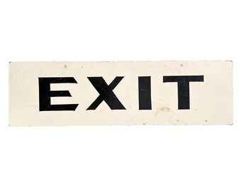 Vintage 1940s 24" Hand-Painted Cream & Black EXIT Masonite Wood Sign
