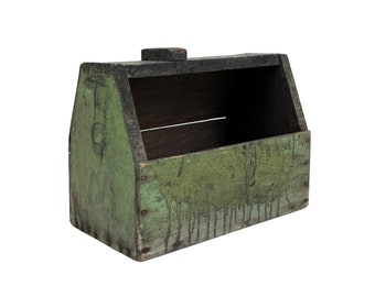 Vintage 1930s Distressed Green Shoe Shine Storage Caddy