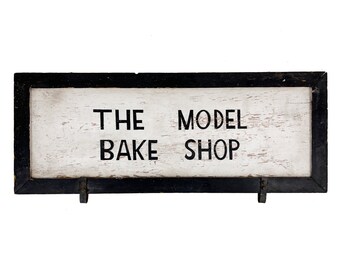 Vintage 1930s Large 38.5" x 16" The Model Bake Shop Painted Wood Bakery Shop Sign