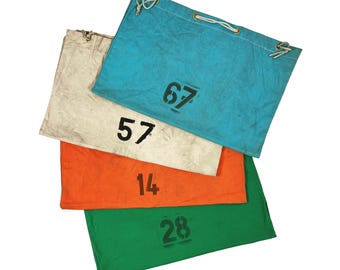 Vintage 1990s Large 26” x 38” Industrial Canvas Numbered Mail Sack Bag - Assorted Colors Available - Natural / Green / Blue / Orange / Teal