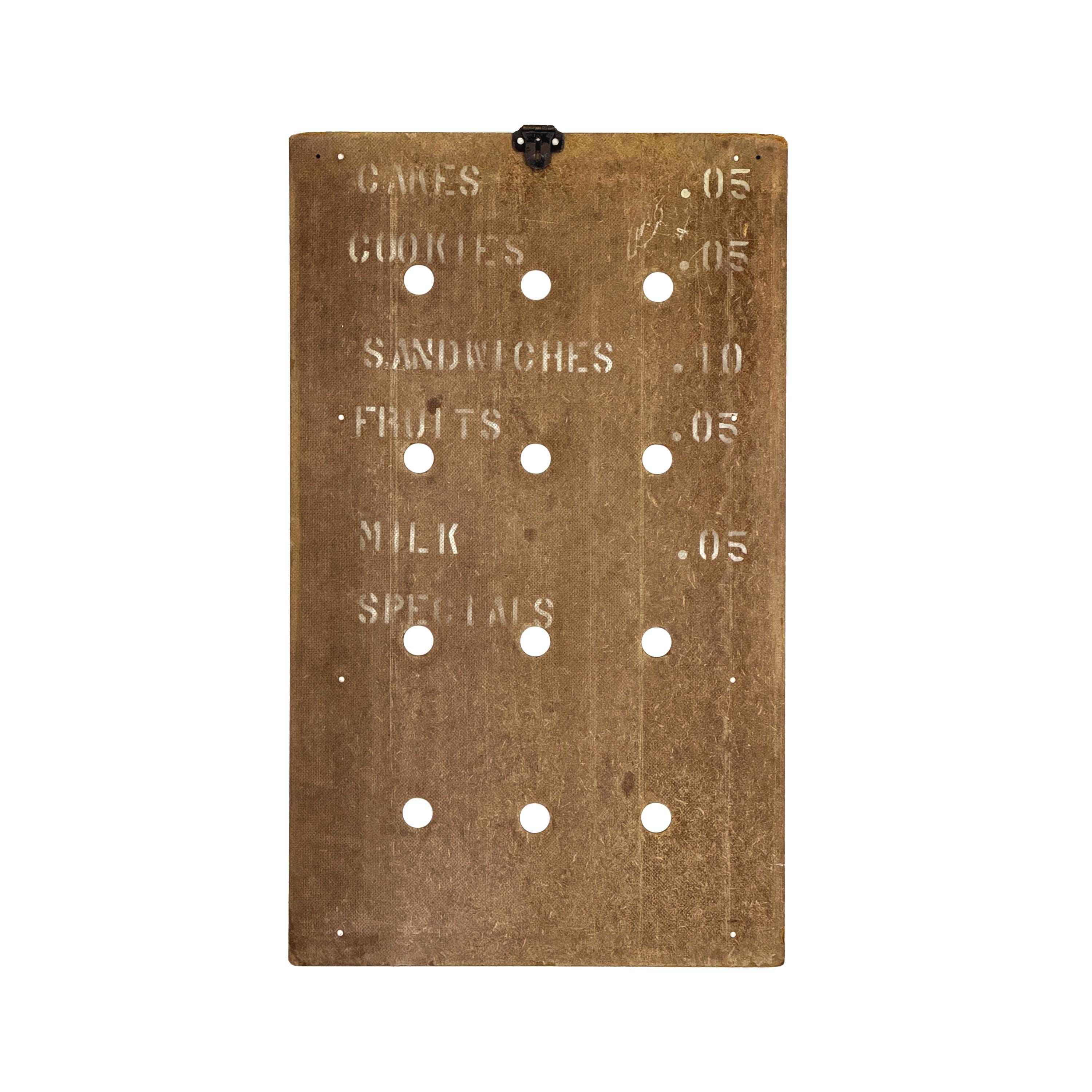 Vintage 1930s 28" Cafeteria Menu Price Sign WPA Depression Era Hand Stenciled Masonite Board