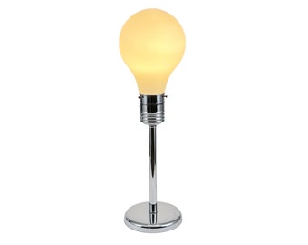 Vintage 1970s 28.5" Tall Oversized Pop Art Glass Light Bulb w/ Chrome Base Table Lamp Ingo Maurer Style