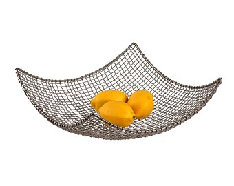 Vintage 1960s Modernist Metal Wire Mesh Fruit Bowl Basket