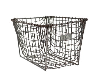 Vintage 1930s Industrial Wavy Wire Numbered Locker Basket - Stamped No. 473