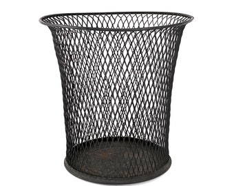 Antique 1920s Industrial Black Wire Trash Can Wastebasket by Nemco / Northeast Expanded Metal Co.