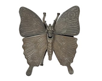 Vintage 1970s 7.5" XL Oversized Italian Brass Butterfly Hinged Wings Ashtray / Trinket Box - Made in Italy by Ombra Brasic