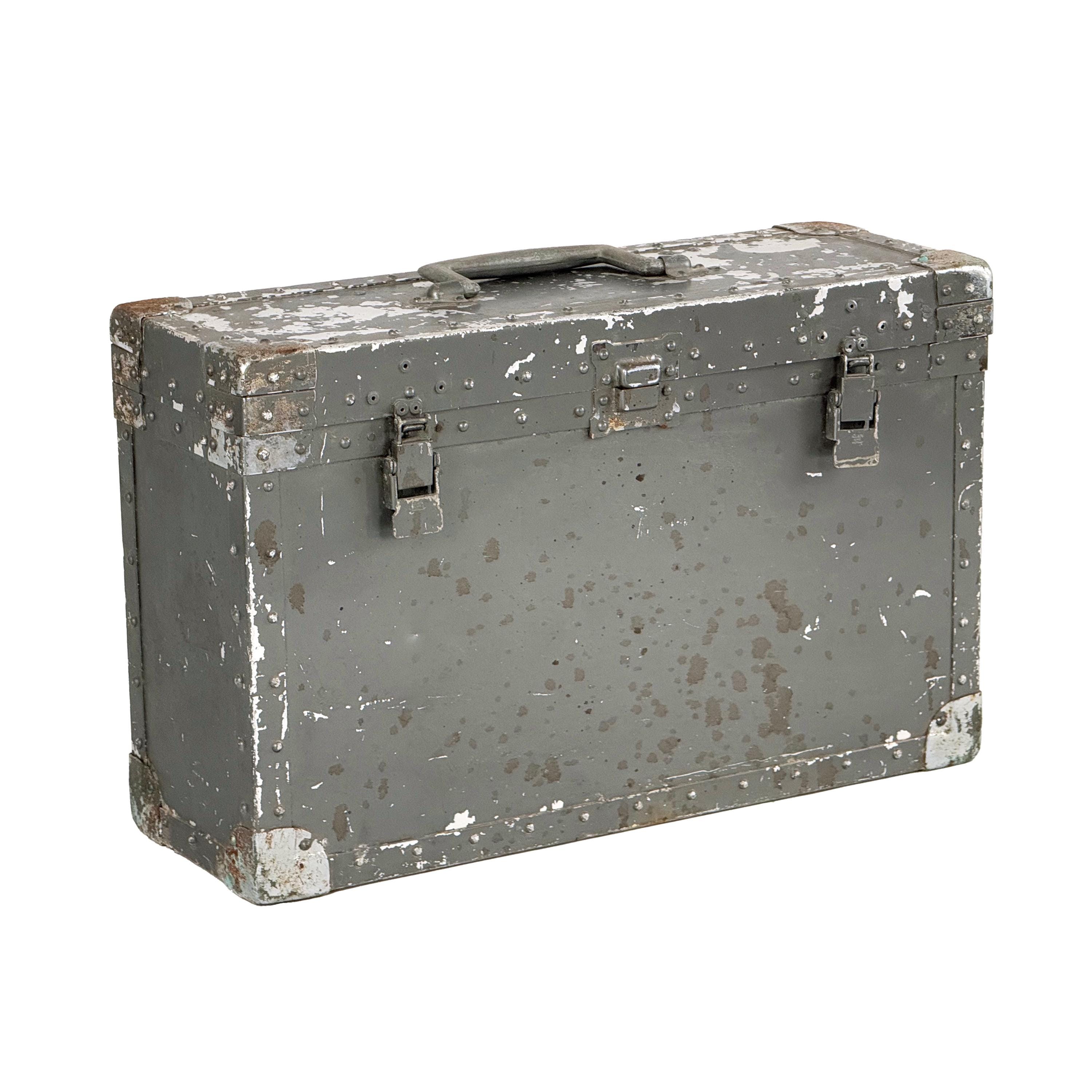 Vintage 1940s Industrial Aluminum Riveted Metal Storage Case W