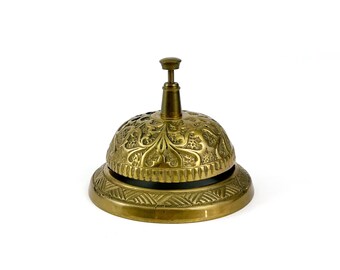 Vintage 1970s Ornate Brass Reception Desk / Hotel / Service Bell