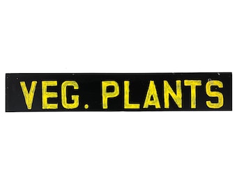 Vintage 1960s 40.5" x 7" Painted Wood Black + Yellow VEGETABLE PLANTS Amish Farm Produce Stand Sign