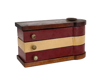 Vintage 1930s Handmade Art Deco Curved Wood 3-Drawer Jewelry Box