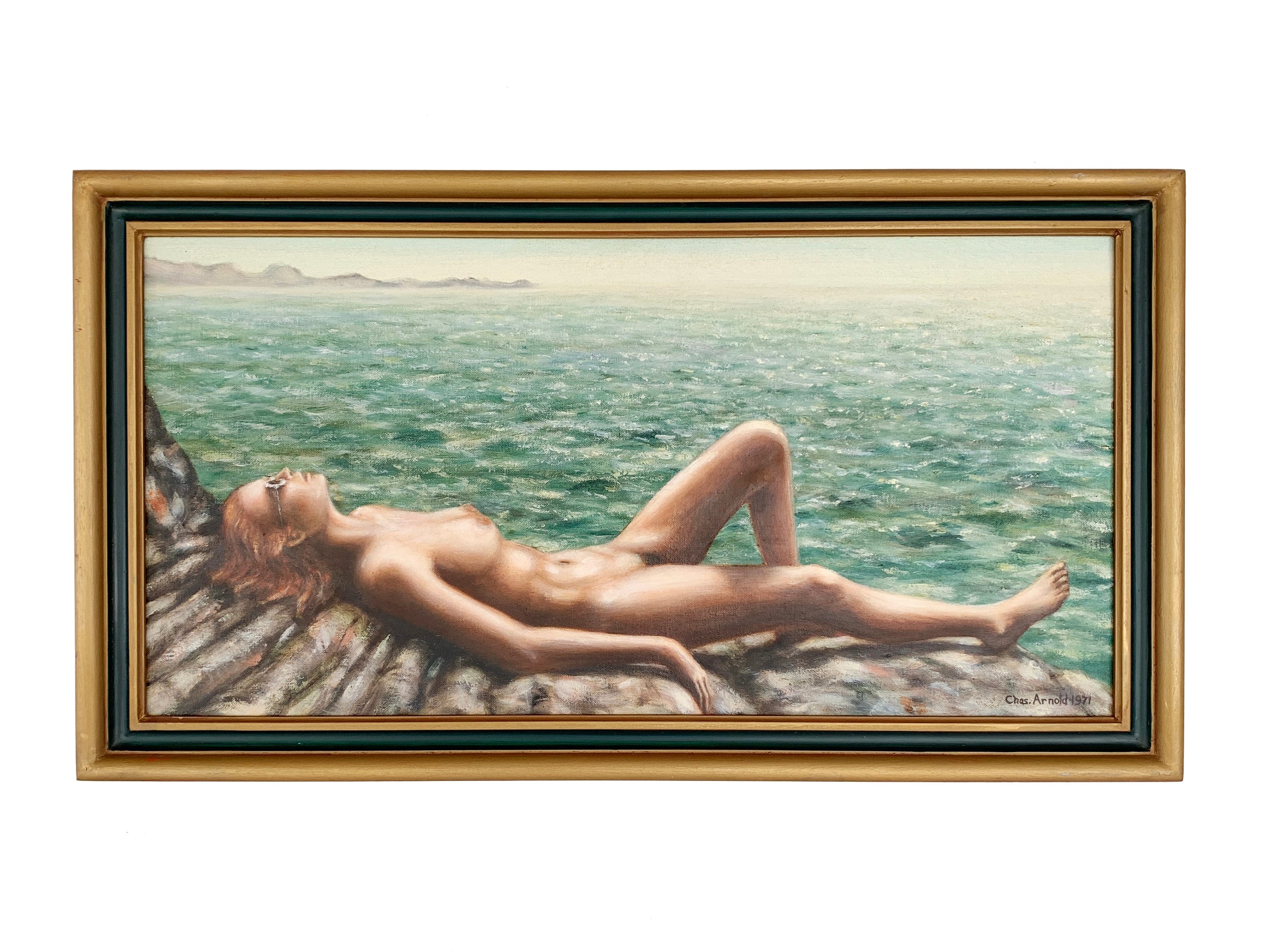 Vintage 1970s Nude Portrait of a Woman Sunbathing Ocean pic