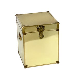 Vintage 1970s Large Brass Campaign Style Side Table Hollywood Regency Trunk w/ Lock & Keys