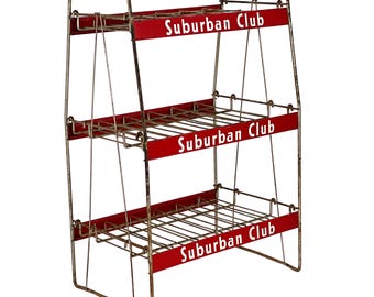Vintage 1940s Industrial Suburban Club Soda Wire Shelf Storage Rack Advertising Store Display