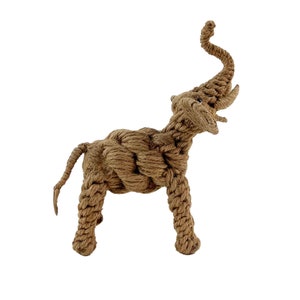 Vintage 1960s 7.5&quot; Jute Rope Elephant Figurine Danish Modern Kay Bojesen Jorgen Bloch Style