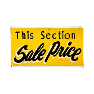 Vintage 1950s 25&quot; x 15&quot; Hand-Painted &quot;This Section Sale Price&quot; Store Display Cardboard Sign
