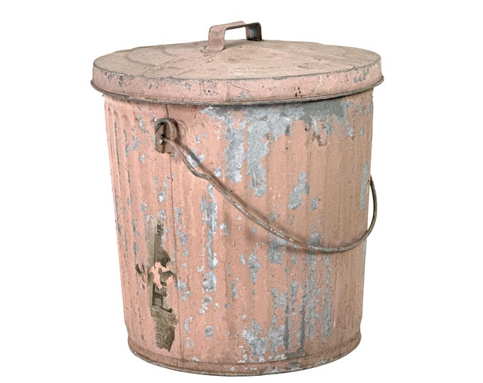 Rustic Garbage Pail Vintage 1950s Large Industrial Pink Painted Galvanized Metal Pail W ...