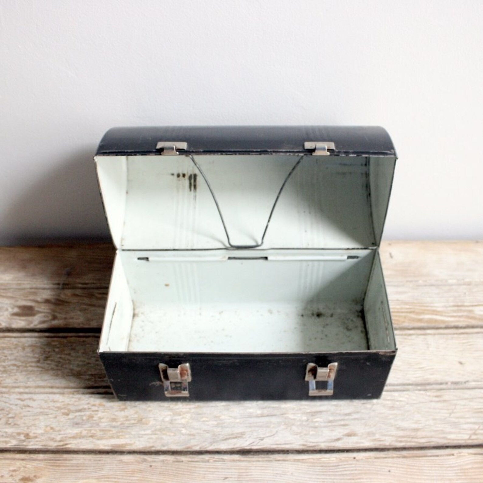 SALE vintage black metal lunch box Etsy