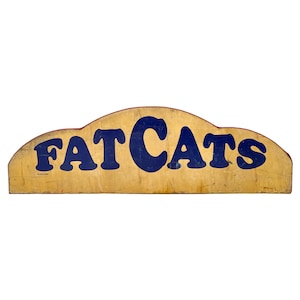 Vintage 1970s 45" x 14" FATCATS Grease Truck Food Vendor New Jersey State Fair Wood Sign