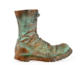 Vintage 1970s Bronzed Copper Plated Military Combat Boot Sculpture