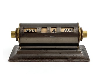 Vintage 1930s Brass Desk Perpetual Rolling Calendar