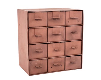 Vintage 1950s Industrial Mauve Small Parts Metal 12-Drawer Storage Unit