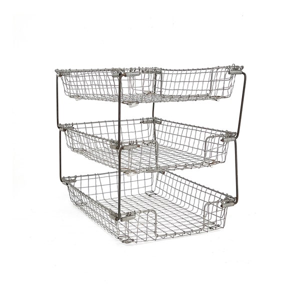 Vintage 1940s Industrial Wavy Wire 3-Tier Letter Tray Document Holder