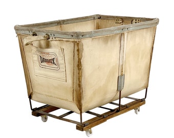 Vintage 1940s Industrial Wheeled Dandux Canvas Factory Storage Bin