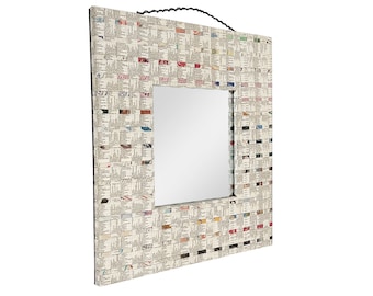 Vintage 1980s 16" Tramp Art Square Folded Phone Book Pages Hanging Mirror
