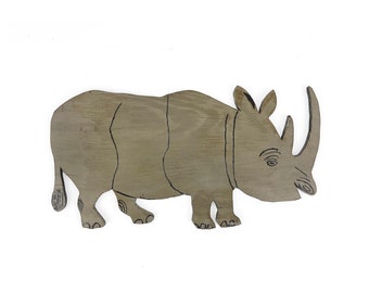 Vintage 1930s 11.75" Double-Sided Painted Wood Rhinoceros Folk Art Cutout