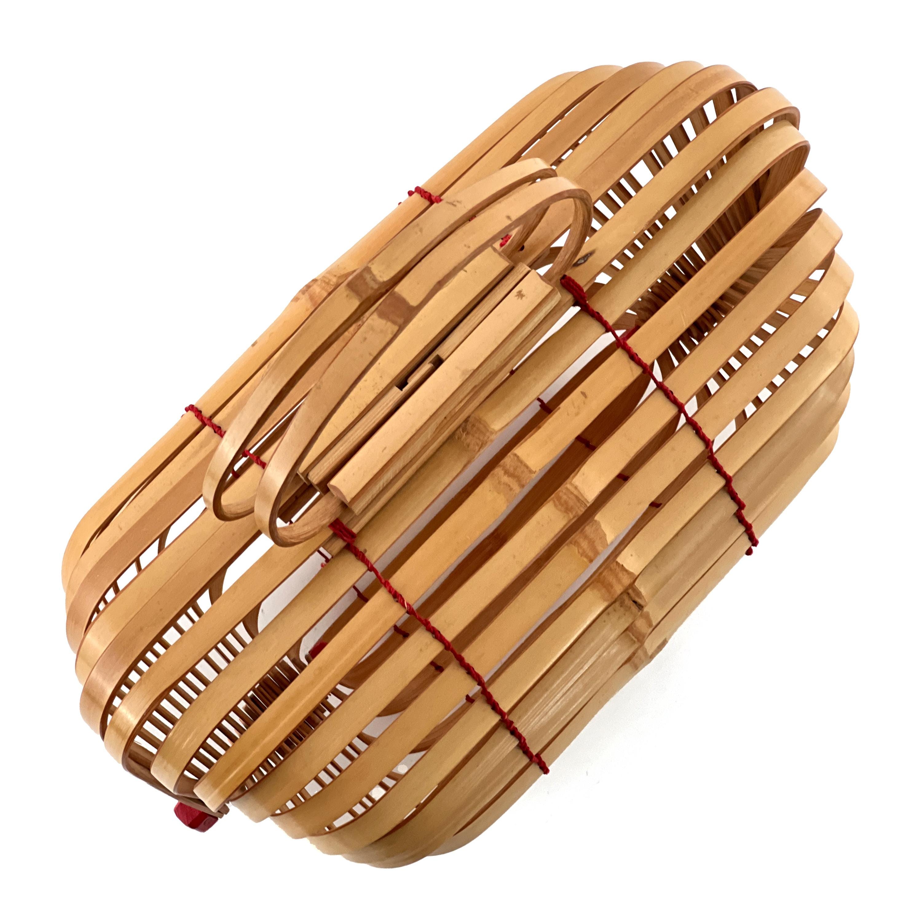 Vintage 1960s Japanese Bamboo Folding Collapsible Basket