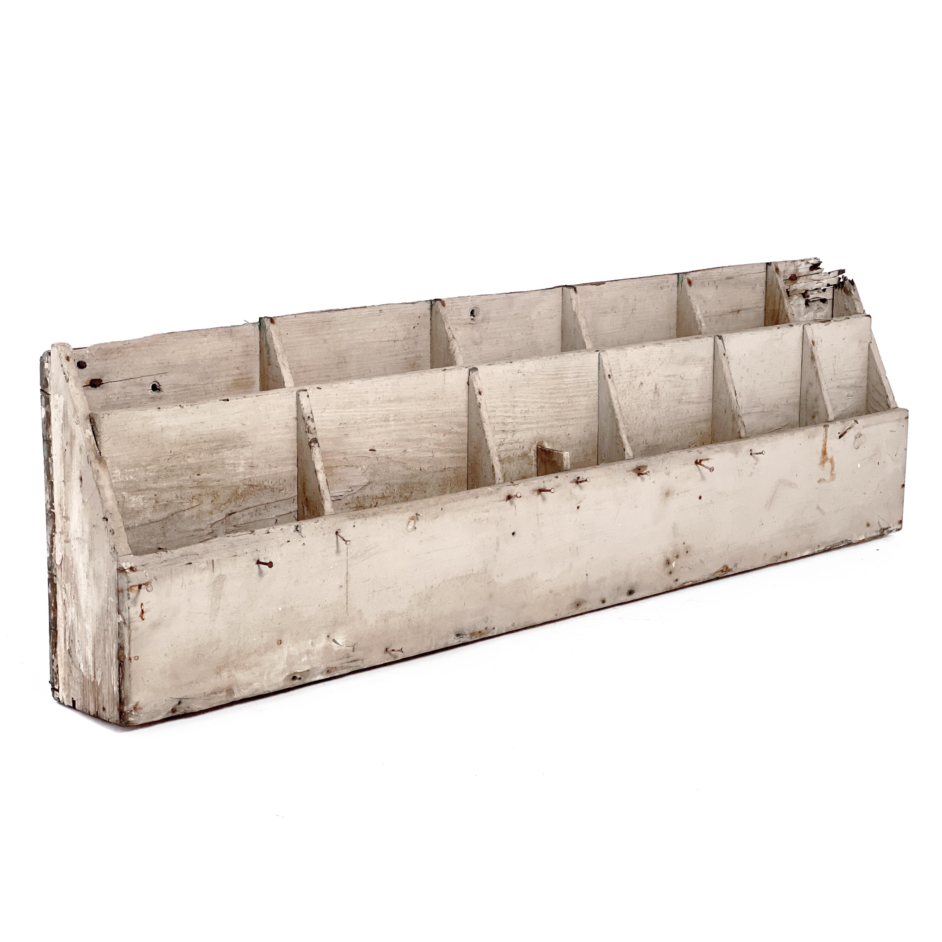 Vintage 1930s 38" Long Off-White Large Primitive Rustic Farmhouse Wood Cubby Organizer