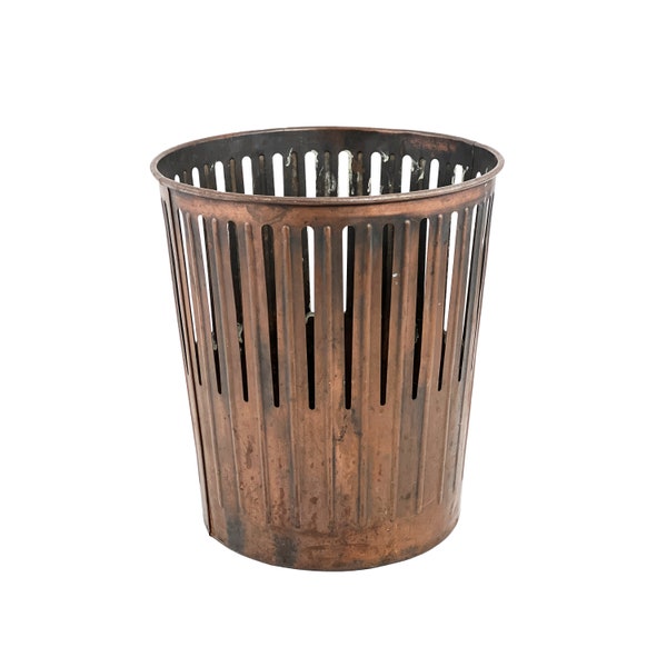 Antique 1910s Industrial Flashed Japanned Copper Trash Can Wastebasket by Erie Art Metal Co.