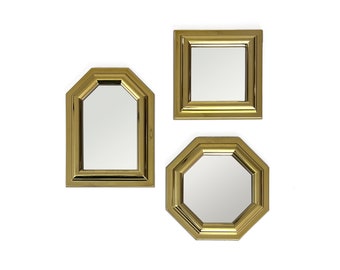 Vintage 1980s Set of 3 Small Gold Geometric Mirrors by Burwood