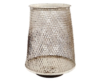 Vintage 1930s Industrial White Wire Mesh Trash Can Wastebasket by Nemco