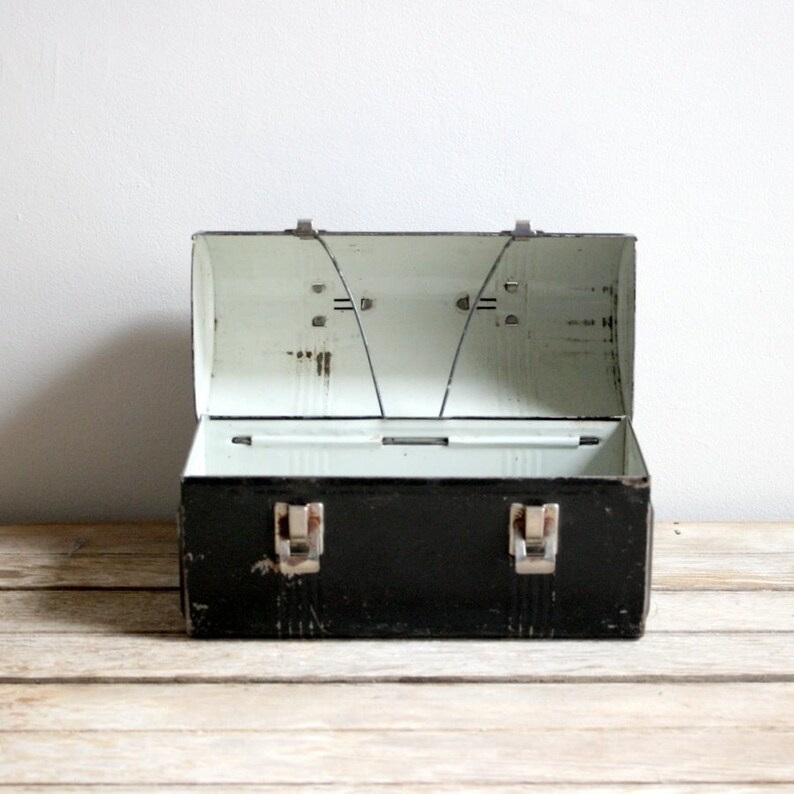 SALE vintage black metal lunch box Etsy