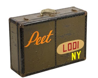 Vintage 1950s Hand-Painted Military Army Metal Riveted Storage Trunk - Peet Lodi NY