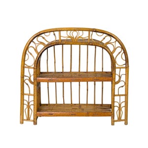 Vintage 1960s Rosenthal Netter Tortoiseshell Bamboo Rattan 2-Tier Shelf - Free-Standing or Wall Mounted