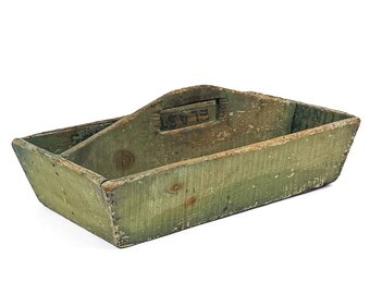 Vintage 1930s Handmade Primitive Green Wood Tool Caddy Carrier