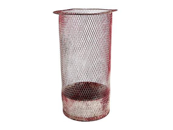Vintage 1930s 28.5 Tall NEMCO Red Industrial Wire Trash Can Wastebasket 